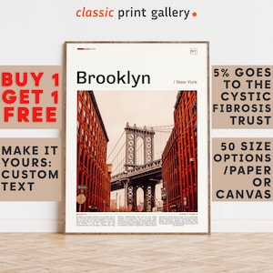 Brooklyn Print, Brooklyn Wall Art, Brooklyn Color Poster With Text, Personalized Birthday Travel Gift Present Photography, USA 11538b3