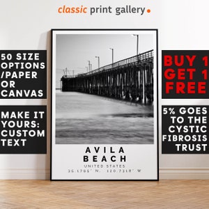 Avila Beach Poster Black and White Print, Avila Beach Wall Art, Avila Beach Travel Poster, Avila Beach Photo Print, California,USA,4792