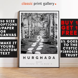 Hurghada Poster Black and White Print, Hurghada Wall Art, Hurghada Travel Photo, Hurghada Map, Egypt Poster, Egypt Resort Print, 3591