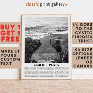Mar del Plata Print, Mar del Plata Wall Art Black and White Poster, Personalized Birthday Travel Gift Present Argentina 11958a