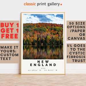 New England Print Colorful Poster|New England Wall Art|New England Travel Poster Gift|New England Travel Photography|USA|17304b