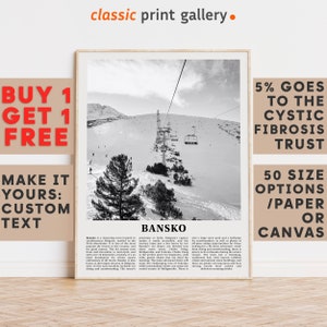 Bansko Print, Bansko Wall Art, Bansko Black and White Poster, Personalized Birthday Travel Gift Present Photography Bulgaria 11476a