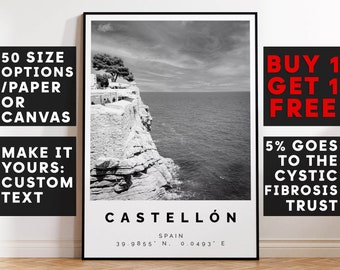 Castellon Poster Black and White Print, Castellon Wall Art, Castellon Travel Poster, Castellon Photo Print,Spain,5946