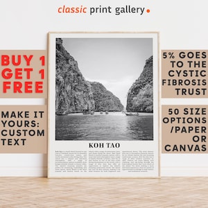 Koh Tao Print, Koh Tao Wall Art, Koh Tao Black and White Poster, Personalized Birthday Travel Gift Present Photography Thailand 11856a
