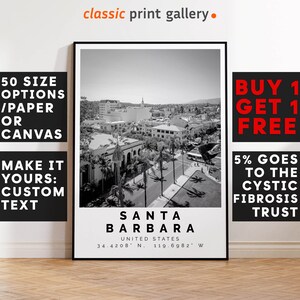 Santa Barbara Poster Black and White Print, Santa Barbara Wall Art, Santa Barbara Travel Poster  Photo Print, California,USA,4753b