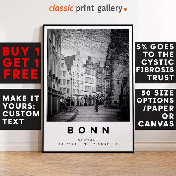 Bonn Print,Bonn Wall Art,Bonn Black and White Poster,Personalized Birthday Travel Gift Present Photography Artwork Germany 13991a