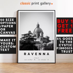 Ravenna Poster Black and White Print, Ravenna Wall Art, Ravenna Travel Photo, Ravenna Map, Emilia Romagna Poster Print, 4309
