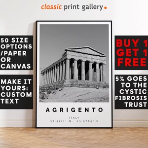 Agrigento Poster Black and White Print, Agrigento Wall Art, Agrigento Travel Poster, Agrigento Photo Print, Sicily, Italy Print 2731