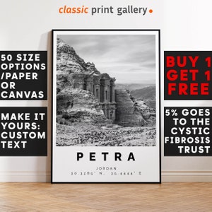 Petra Jordan Poster Black and White Print, Petra Wall Art, Petra Travel Photo, Petra Map, Jordan Poster, Jordan Print, 4399