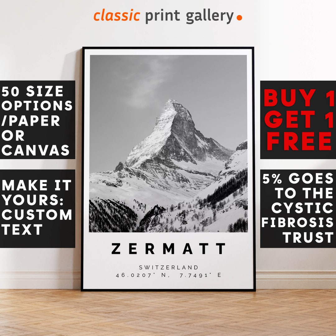 Zermatt Poster Black and White Print, Zermatt Wall Art, Zermatt Travel