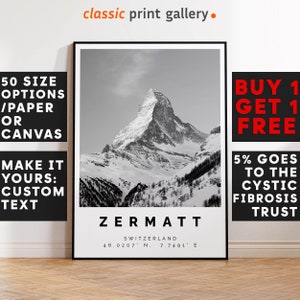 Zermatt Poster Black and White Print, Zermatt Wall Art, Zermatt Travel Photo, Zermatt Map, Switzerland Poster, Switzerland Print, 3831