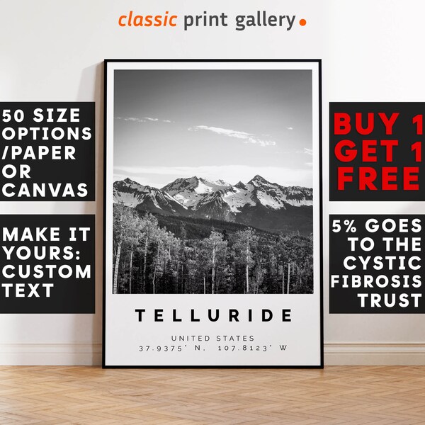 Telluride Poster Black and White Print, Telluride Wall Art, Telluride Travel Poster, Telluride Photo Print, Colorado, USA,5110