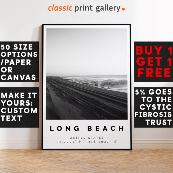 Long Beach Poster Black and White Print, Long Beach Wall Art, Long Beach Travel Poster, Long Beach Photo Print, California,USA, America 2744