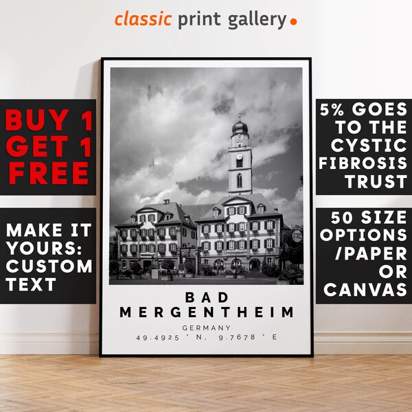 Bad Mergentheim Print,Bad Mergentheim Wand Kunst,Bad Mergentheim Schwarz Weiß Poster,Personalisiertes Geburtstags Reise Geschenk Deutschland 14177a