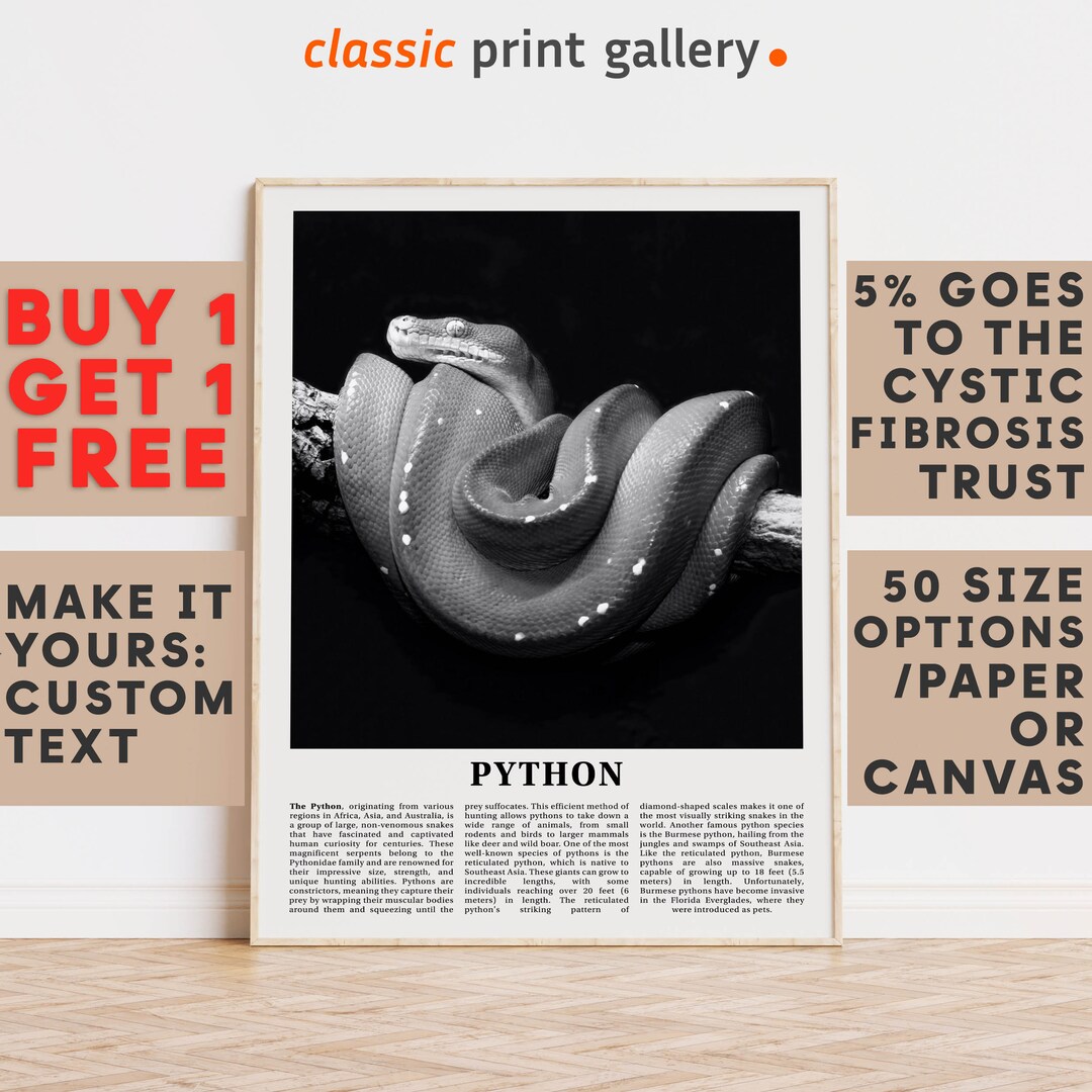 Python Print, Python Wall Art Poster, Black White Classroom Teacher ...