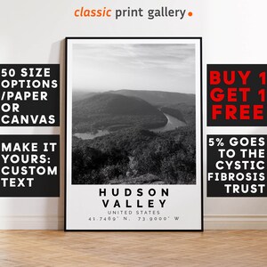 Hudson Valley Poster Black and White Print, Hudson Valley Wall Art, Hudson Valley Travel Photo, Hudson Valley Map, New York Print, 3585
