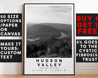 Hudson Valley Poster Black and White Print, Hudson Valley Wall Art, Hudson Valley Travel Photo, Hudson Valley Map, New York Print, 3585