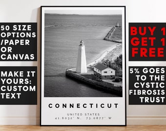 Connecticut Poster Black and White Print, Connecticut Wall Art, Connecticut Travel Poster, Connecticut Photo Print, United States,5278b