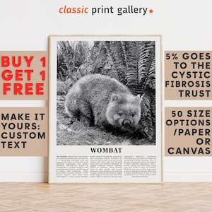 Wombat Print, Wombat Wall Art Poster, Black White Classroom Teacher Gift Present Kids Room Nursery Photography Artwork Biology Art 14871a