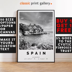 Spain Poster Black and White Print, Spain Wall Art, Spain Travel Photo, Spain Map, 4618b