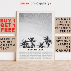 Seychelles Print, Seychelles Wall Art, Seychelles Black and White Poster, Personalized Birthday Travel Gift Present Indian Ocean 12231a2