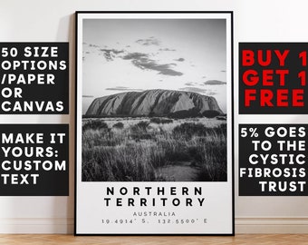 Northern Territory Poster Black and White Print, Northern Territory Wall Art, Northern Territory Travel Poster Photo Print,Australia,4570b