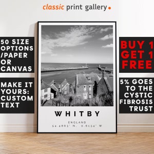 Whitby Poster Black and White Print, Whitby Wall Art, Whitby Travel Photo, Whitby Map, England Poster, England Print, 3861