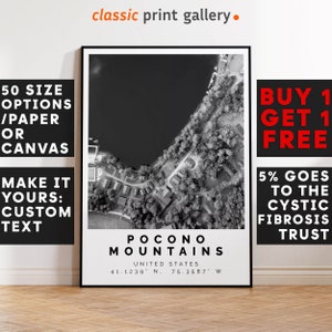 Pocono Mountains Poster Black and White Print, Pocono Wall Art, Pocono Travel Photo, Pocono Map, Poconos Poster, Poconos Print, 4371