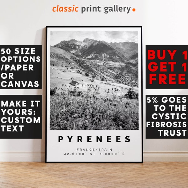 Pyrenees Poster Black and White Print, Pyrenees Wall Art, Pyrenees Travel Poster, Pyrenees Photo Print,France,5904