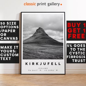 Kirkjufell Poster Black and White Print, Kirkjufell Wall Art, Kirkjufell Travel Photo, Kirkjufell Map, Iceland Poster, Iceland Print, 3709