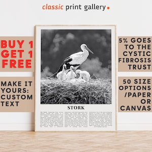 Stork Print, Stork Wall Art Poster, Black White Classroom Teacher Gift Present Kids Room Nursery Photography Artwork Biology Art 14836a