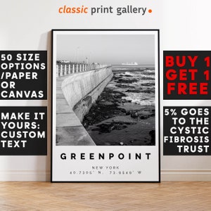 Greenpoint Poster Black and White Print Brooklyn, Greenpoint Wall Art, Greenpoint Travel Photo, Greenpoint Map, Polish American, 3498