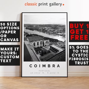Coimbra Poster Black and White Print, Coimbra Wall Art, Coimbra Travel Poster Photo, Coimbra Map, Portugal Poster, University, 3294