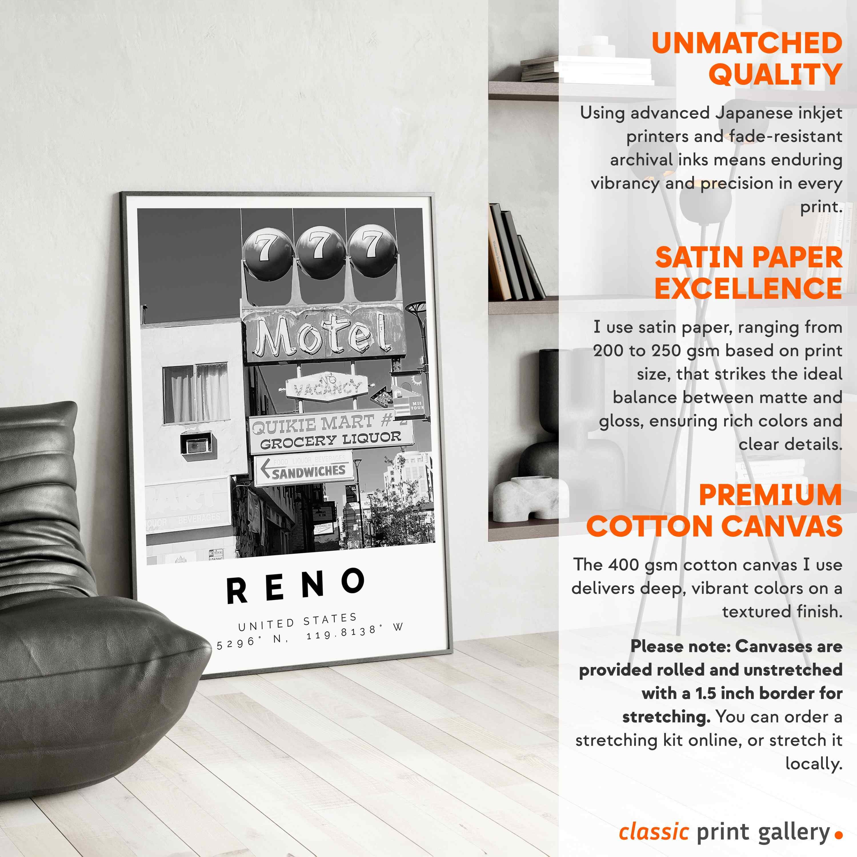 Reno Poster Black and White Print, Reno Wall Art, Reno Travel Poster ...
