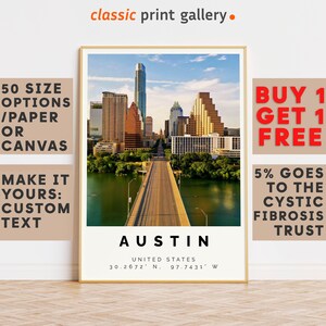 Austin Poster Colorful Print, Austin Wall Art, Austin Photo Decor, Austin Gift Travel Print,Travis County,Birthday Gift,7635