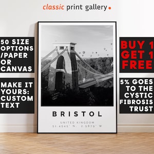 Bristol Poster Black and White Print, Bristol Wall Art, Bristol Travel Poster, Bristol Photo Print, England, UK, United Kingdom, 3156