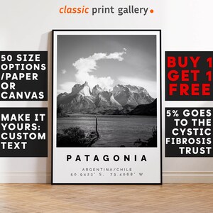 Patagonia Poster Black and White Print, Patagonia Wall Art, Patagonia Travel Photo, Patagonia Map, 4433