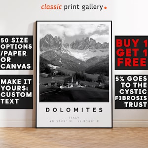 Dolomites Print Black and White Photo, Dolomites Wall Art, Dolomites Travel Poster, Dolomites Photo Print, Italy Wall Art, Italy Decor, 3378