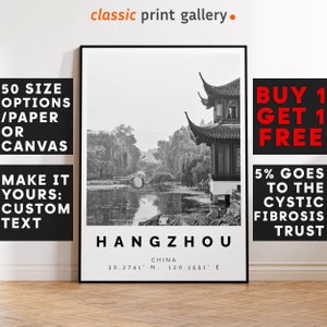 Hangzhou Poster Black and White Print, Hangzhou Wall Art, Hangzhou Travel Poster, Hangzhou Photo Print, China,5572