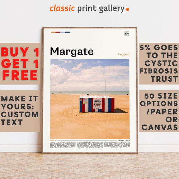 Margate Print, Margate Wall Art, Margate Color Poster With Text, Personalized Birthday Travel Gift Present Photography  Artwork,UK 11962b