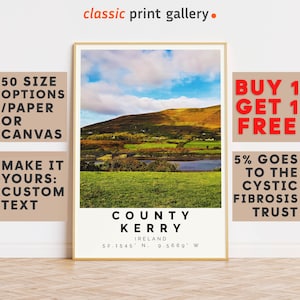 County Kerry Poster Colorful Print, County Kerry Wall Art, County Kerry Photo Decor, Ireland,24x28, 20x30, 24x36,10331