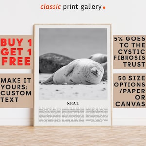 Seal Print, Seal Wall Art Poster, Black White Classroom Teacher Gift Present Kids Room Nursery Photography Artwork Biology Art 14807a