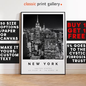New York Poster Black and White Print, New York Wall Art, New York Travel Photo, New York Map, Skyline Poster, Night Print,  4532