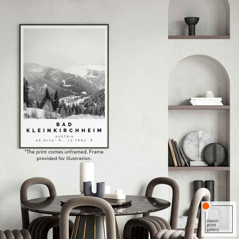 Bad Kleinkirchheim Poster Black and White Print, Bad Kleinkirchheim Wall Art, Bad Kleinkirchheim Travel Poster Photo,Austria,5837 image 7