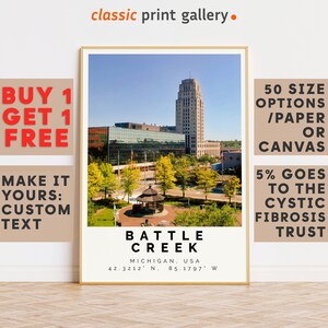 Battle Creek Print Colorful Poster|Battle Creek Wall Art|Battle Creek Travel Poster Gift|Travel Photography|Michigan|18503b