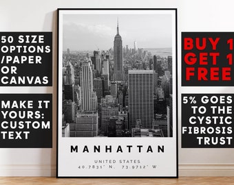 Manhattan Print Black and White Photograph, Manhattan Travel Print Poster, Manhattan Art Print, Photograph, Monochrome, Gift 2813