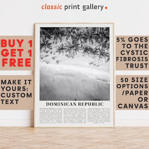 Dominican Republic Print, Dominican Republic Wall Art Black and White Poster, Personalized Birthday Travel Gift Present Caribbean 11658a