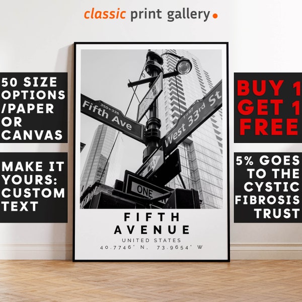 Fifth Avenue Poster Black and White Print, Fifth Avenue Wall Art, Fifth Avenue Travel Poster, Fifth Avenue Photo Print, New York, NYC,4998