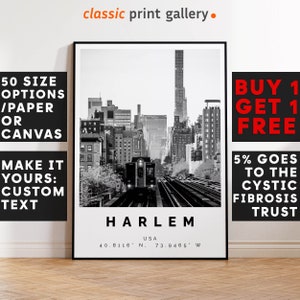 Harlem Poster Black and White Print New York, Harlem Wall Art, Harlem Travel Photo, Harlem Map, New York Poster, NYC Print, 3541