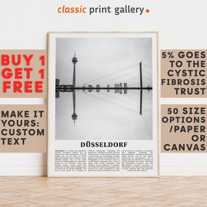 Dusseldorf Print, Dusseldorf Wall Art, Dusseldorf Black and White Poster, Personalized Birthday Travel Gift Present Germany 11673a2